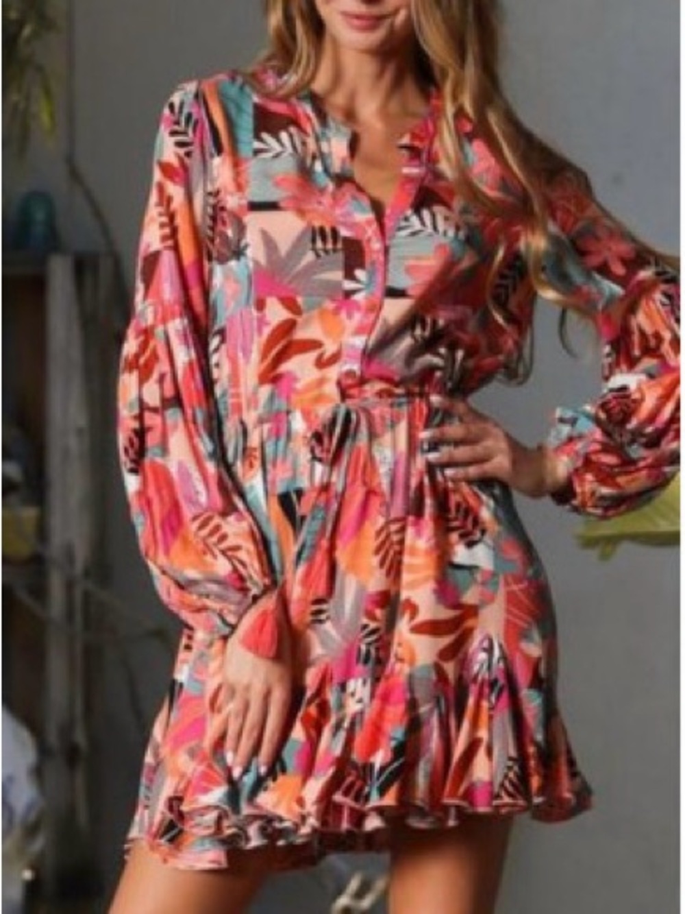 Aakaa Coral Pink Multicolor Floral Mini Dress Perfect Season